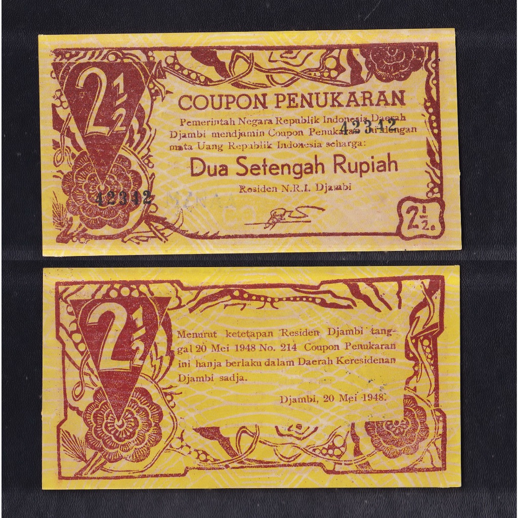 Uang kuno Jambi 2,5 Rupiah tahun 1948 (Emisi 20 Mei 1948)