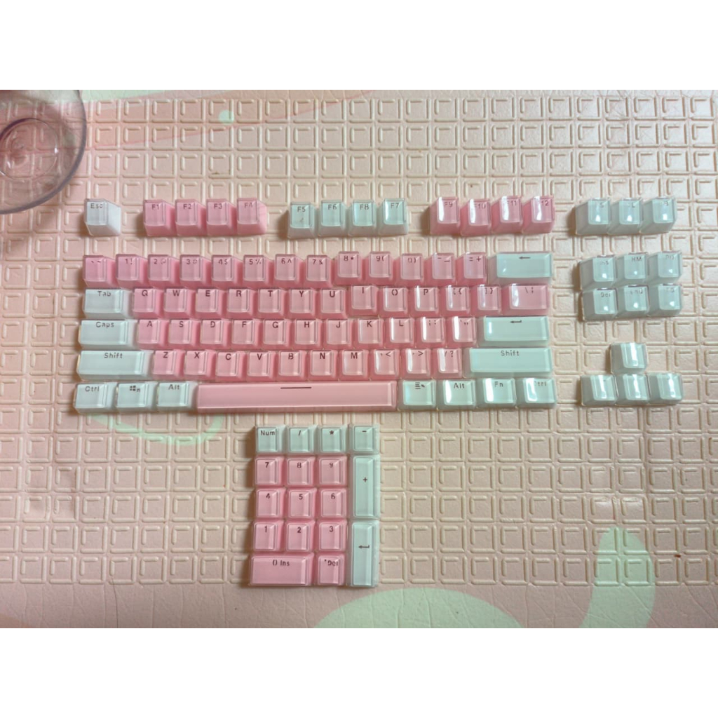 Pink White Crystal Jelly Pudding Keycaps, OEM Layout 104 Keys, Double Shot Layers ABS set untuk MX S