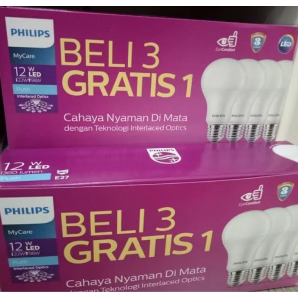 Lampu Philips LED 12 Watt (Hemat 2 Box isi 8) Cool Day Light Multi Pack Eye Comfort Hemat Energi