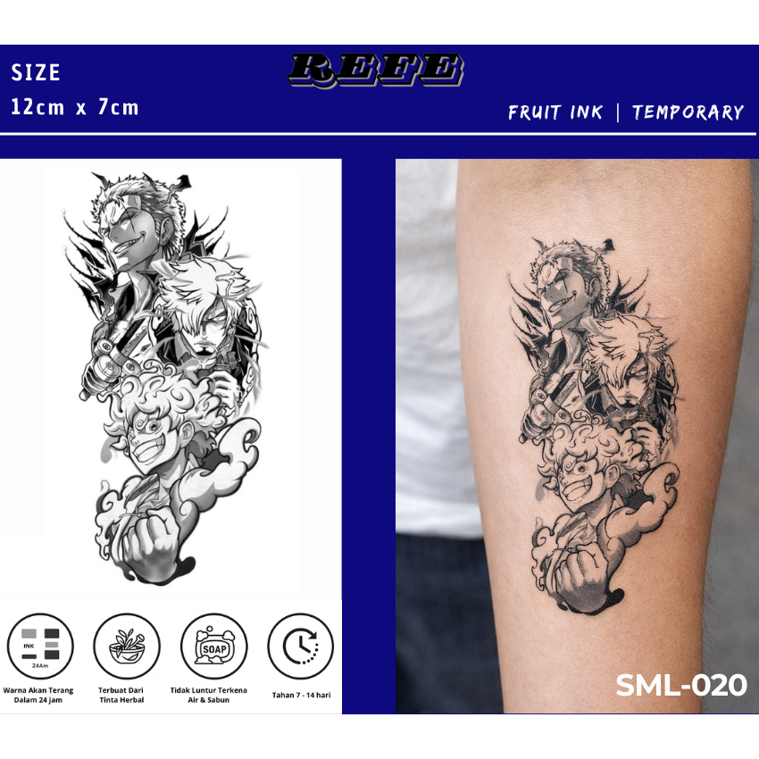 Tato Temporer Anime Trio Power Premium – Temporary Tattoo Waterproof 12×7cm