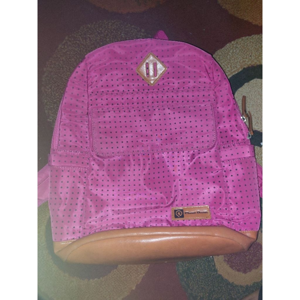 backpack ransel planet ocean pink polkadot