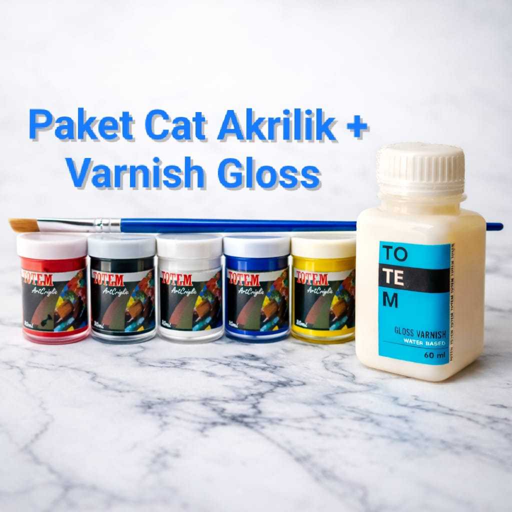 Paket Cat Lukis Melukis Akrilik Dengan Varnish Gloss