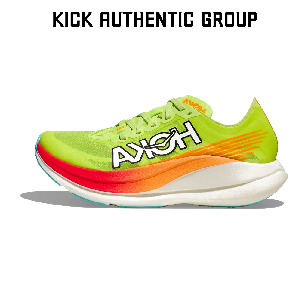 Sepatu Lari / Running Pria Wanita Hoka One One Rocket X 2 Lettuce Soft Green Orange White Original
