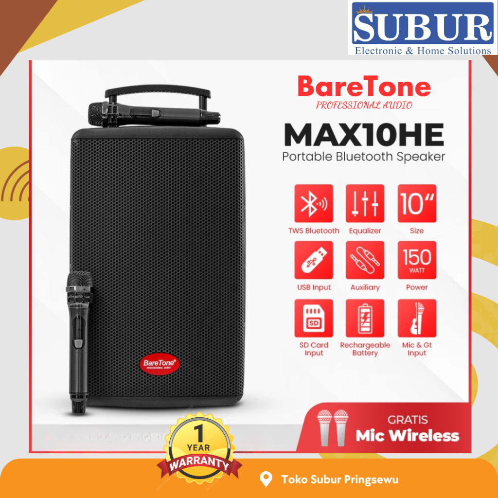 BareTone MAX10HE TWS Bluetooth Speaker 10 Inch