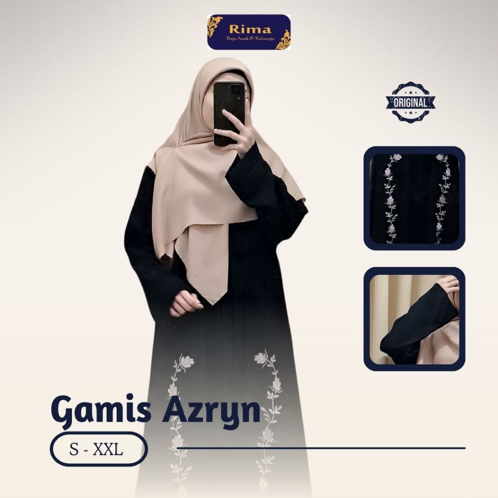 Gamis Azryn Jetblack Premium Model Abaya Busui & Wudhu Friendly by Rimabajukeluarga.id