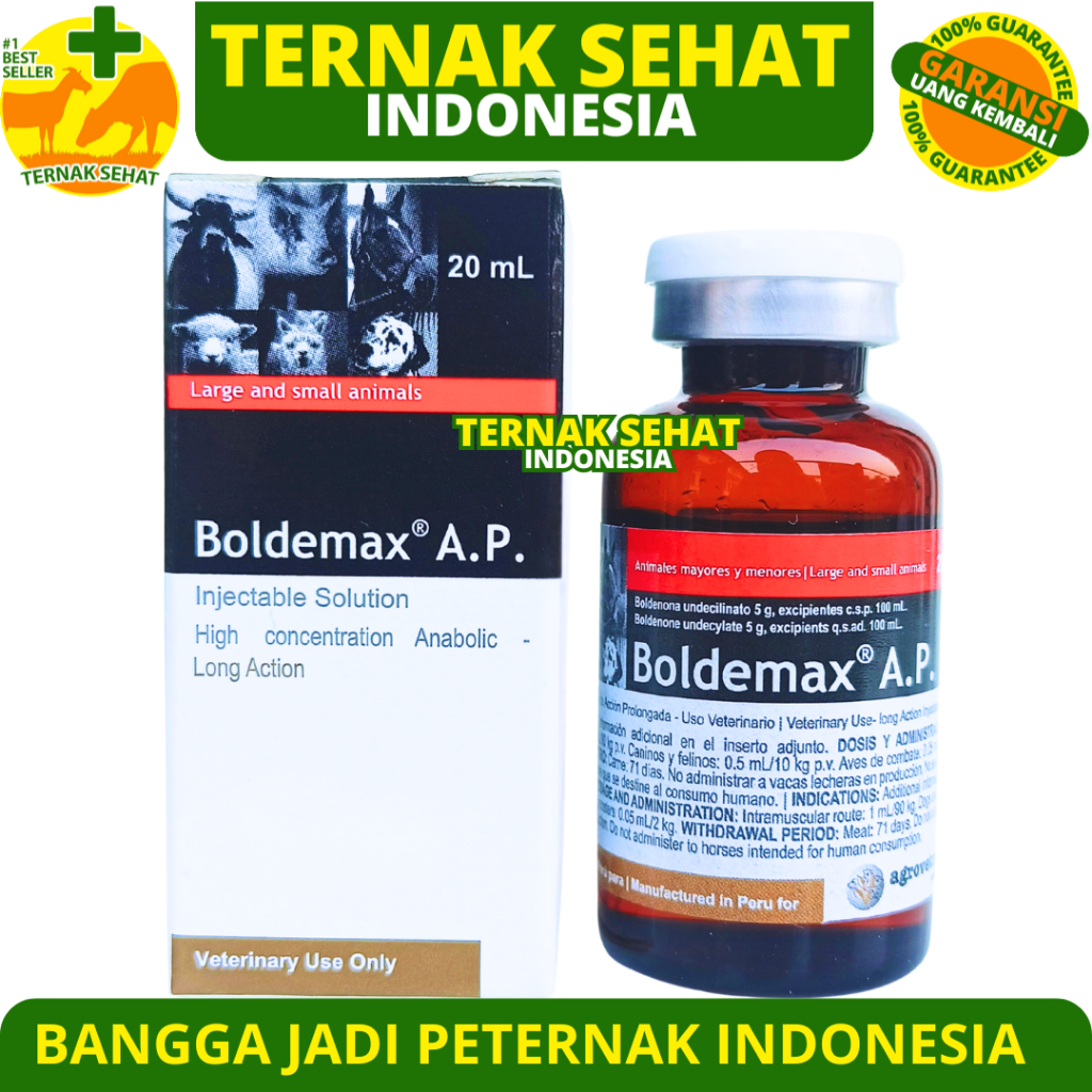 BOLDEMAX AP 20ML AGROVET - Obat Pemacu Pertumbuhan & Penggemukan Hewan Sapi Kuda Kambing Babi Anjing