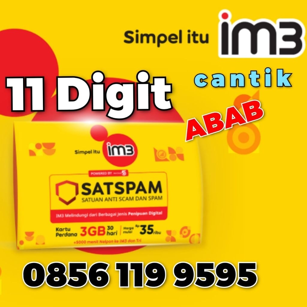 Kartu Perdana Nomor Cantik Indosat Ooredoo 11digit seri ABAB rapih pilihan cocok untuk ponsel dan ta
