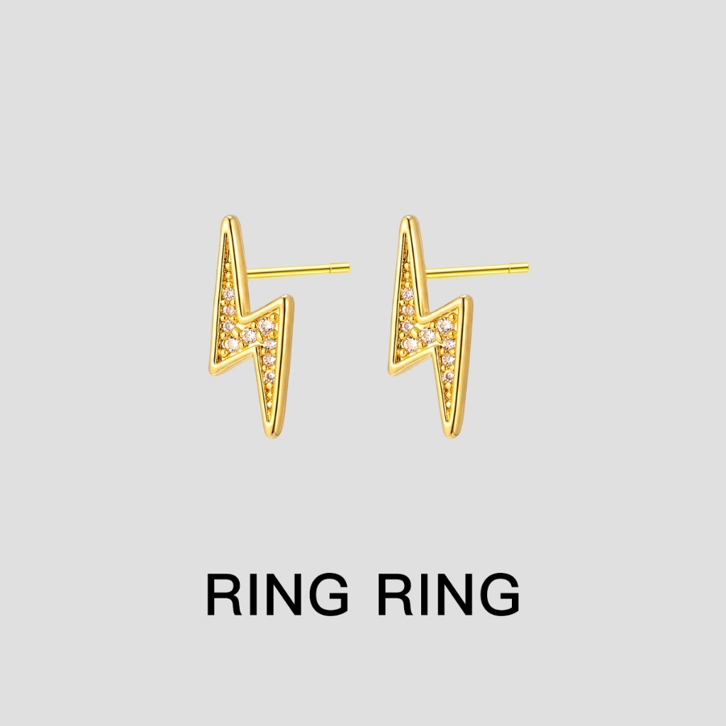 ANTING TINDIK TITANIUM UNTUK PRIA - PERHIASAN TELINGA SIMBOL KILAT BERZIRCONIA, KILAUAN CEPAT, EMAS/