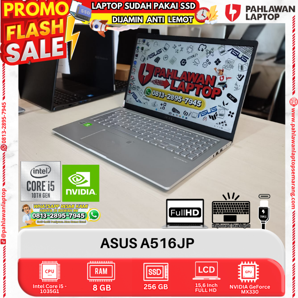LAPTOP ASUS A516JP Core i5 GEN 10 RAM 8GB SSD 256GB HDD 1 TB DUAL VGA