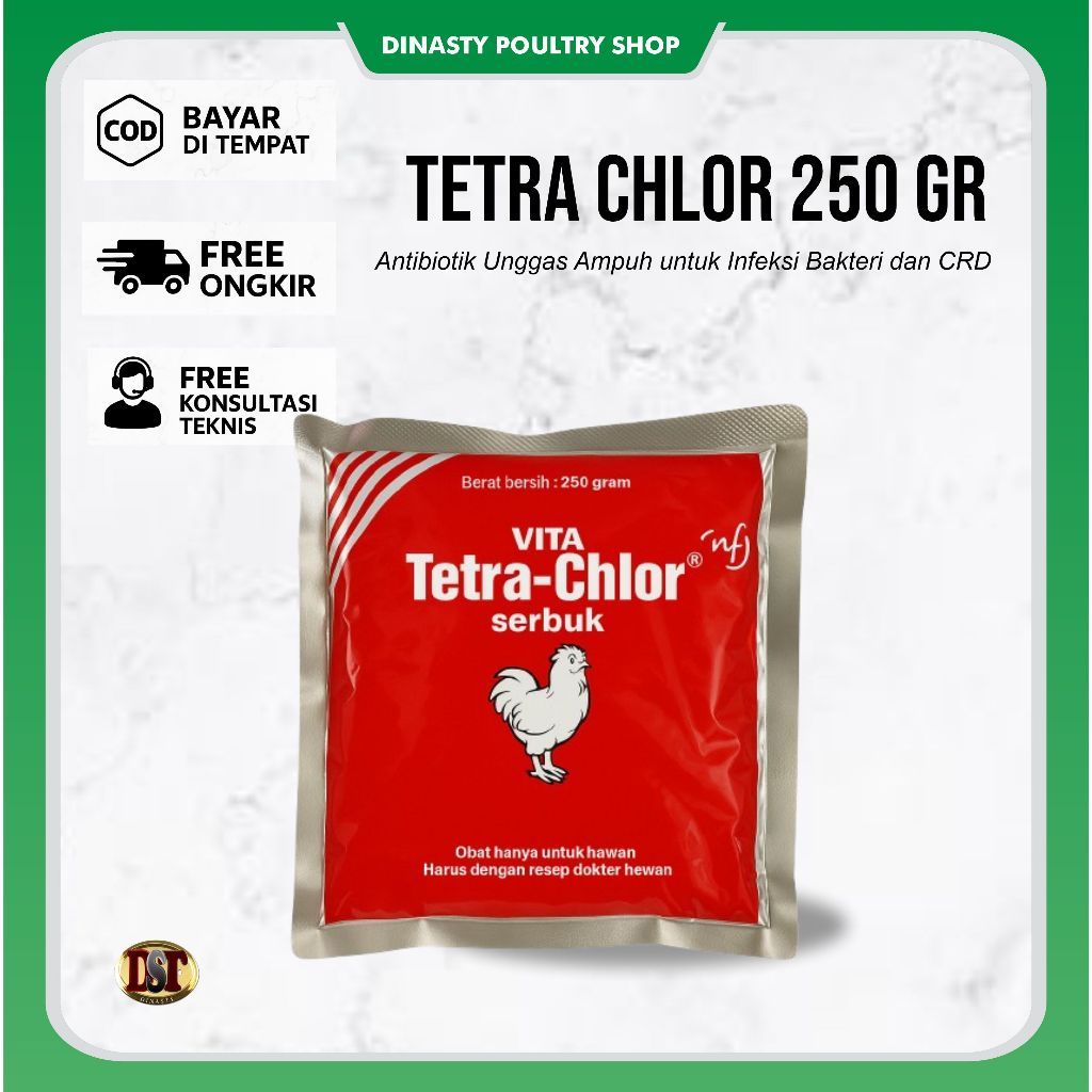 Tetra Chlor Serbuk 250 Gram Obat Ayam Antibiotik Unggas Infeksi Bakteri CRD