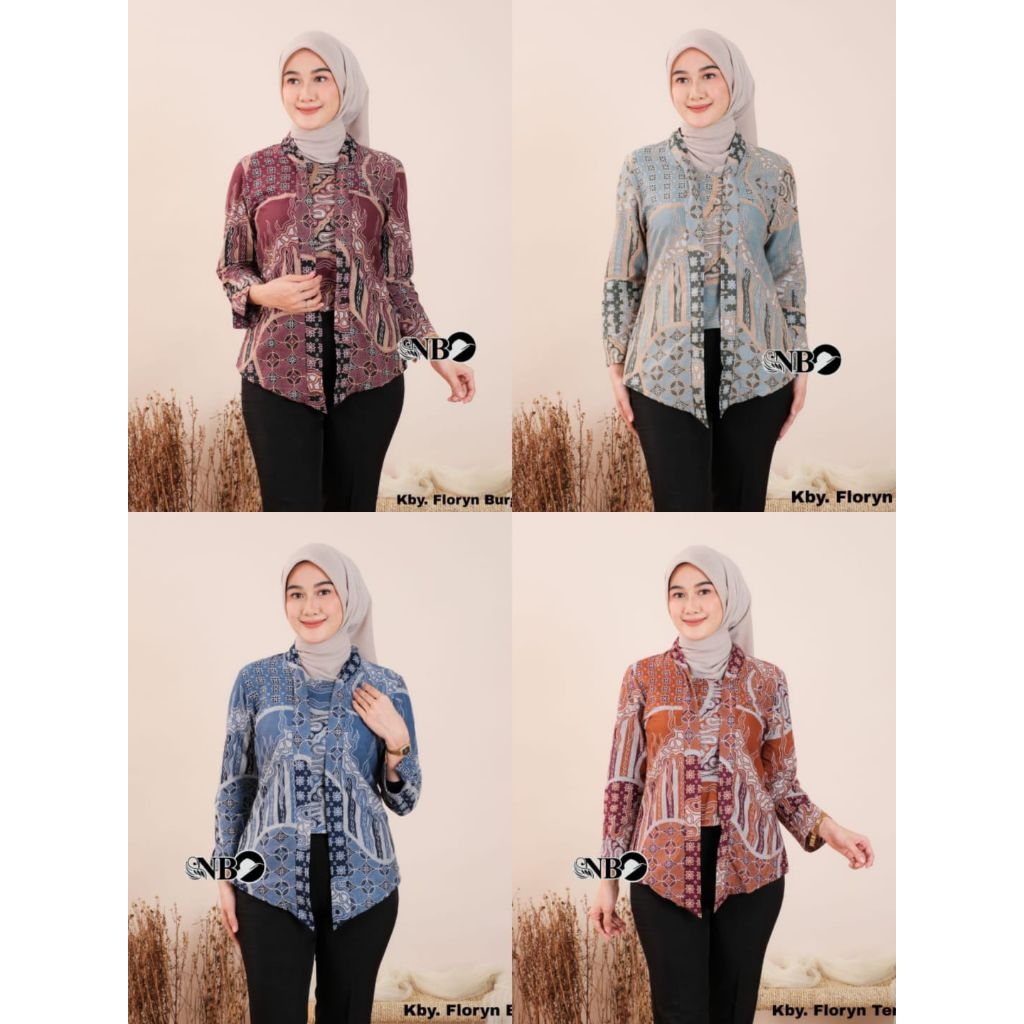 Kebaya Kutu Baru Motif Batik Floryn | Kebaya Kutu Baru Lengan Panjang Motif Batik