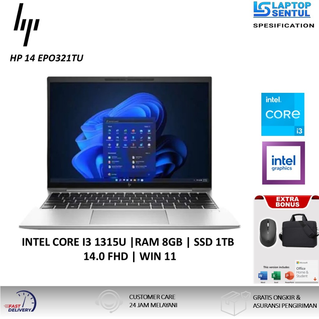 Laptop HP 14-EP0321TU Copilot Intel Core i3 1315U 1TB SSD Windows 11 Silver