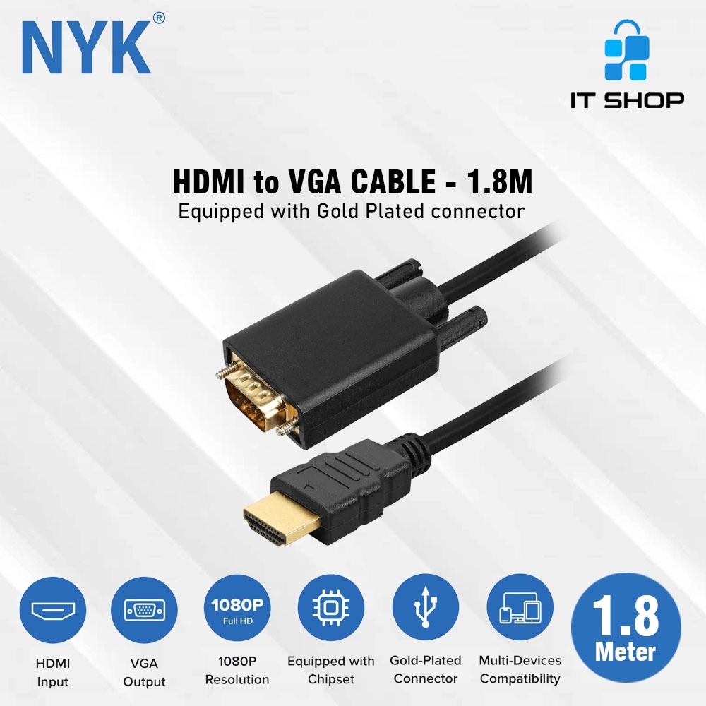 NYK Cable HDMI to VGA 1.8 Meter Gold Plated Full HD