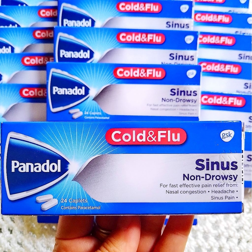 Panadol Sinus Cold & Flu Non-Drowsy impor 24 Tablets Nasal congestion dan Sinus Pain.