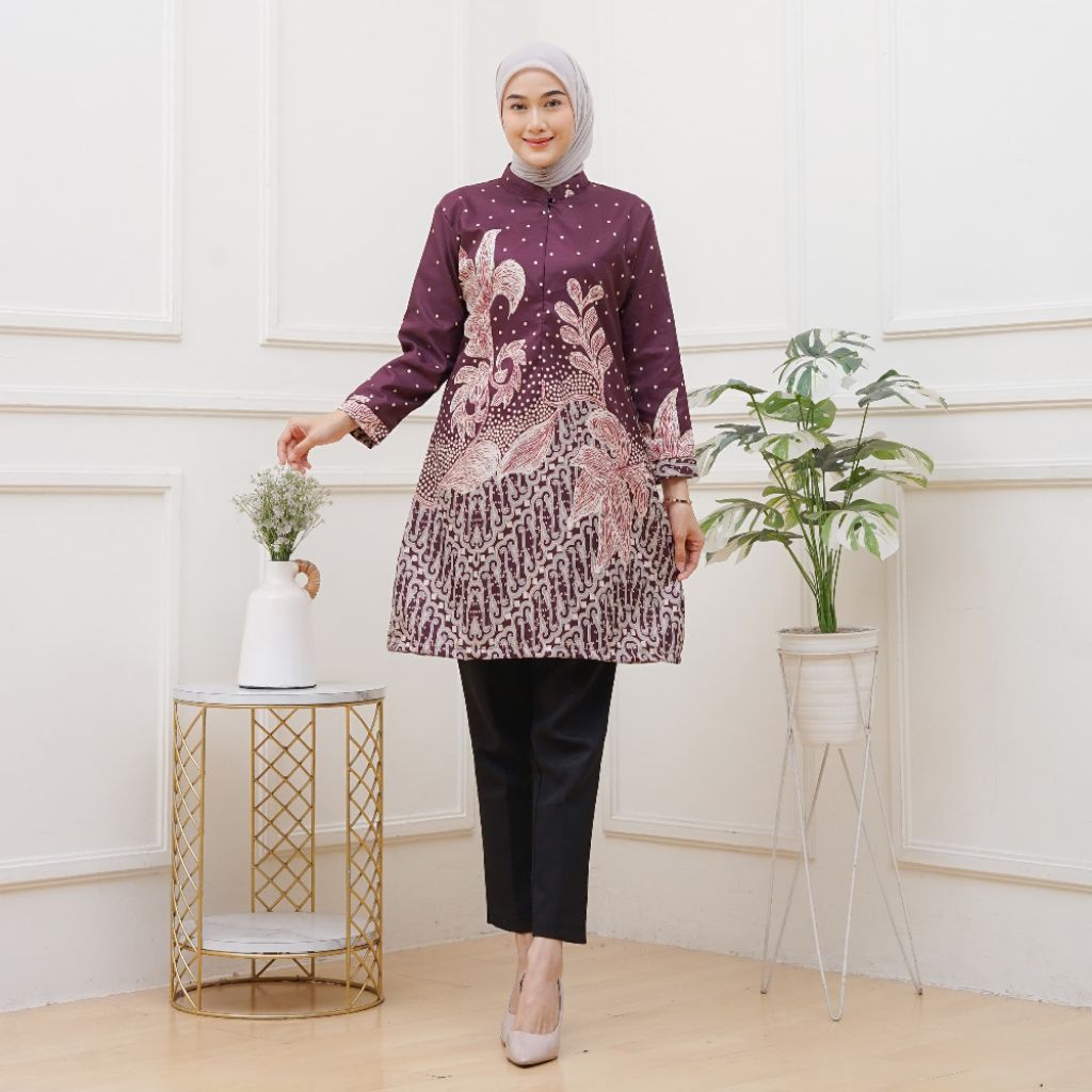 tunik batik busui termurah seragam guru kantor pengajian kondangan blous atasan wanita lengan panjan