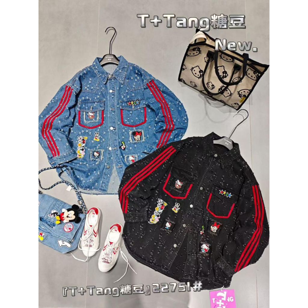 JAKET JEANS T+TANG IMPORT MICKEY & FRIENDS RIPPED / JAKET OVERSIZE / JAKET JEANS / KEMEJA OVERSIZE /