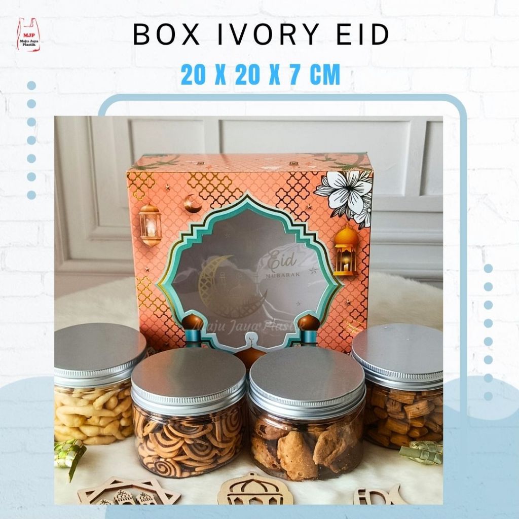 Box Gift Idul Fitri Premium 20x20x7 cm / Hampers Lebaran Kue Kering Mika & Tali / Box Mika + Tali