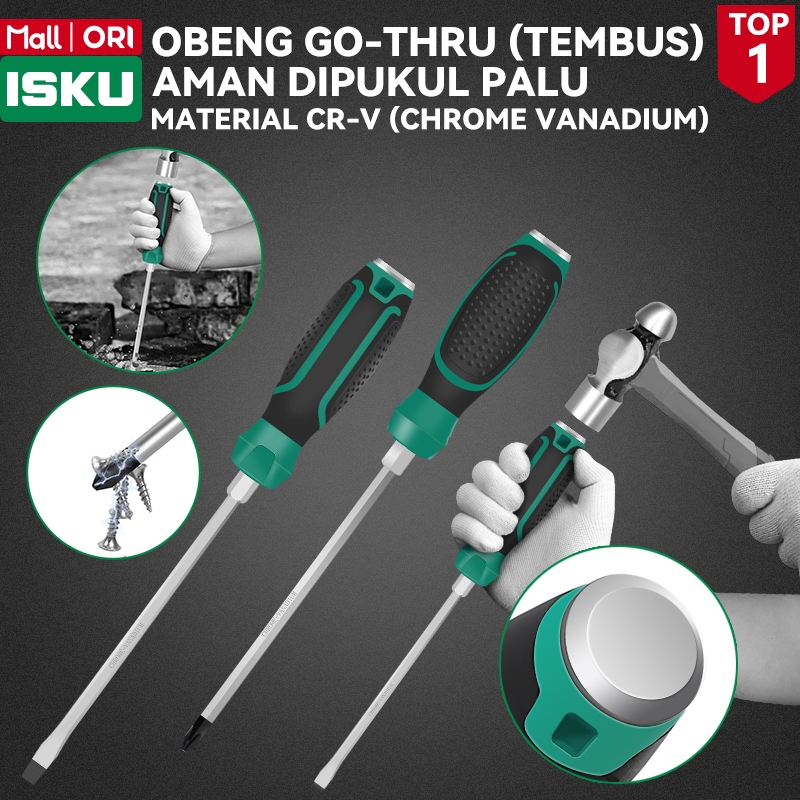 ISKU Obeng Ketok Tembus Go Thru Plus Minus Gagang Karet Bisa Dipukul Palu Alat Bengkel Motor Mobil B