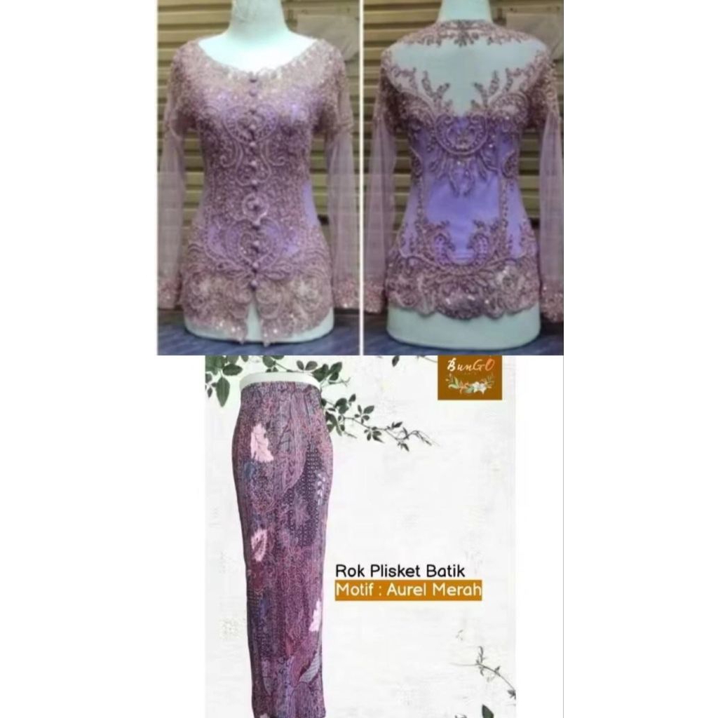 KEBAYA PAYET LENGAN PANJANG+LONGTORSO+ROK PRISKET LILAC // KEBAYA PAYET TERLARIS