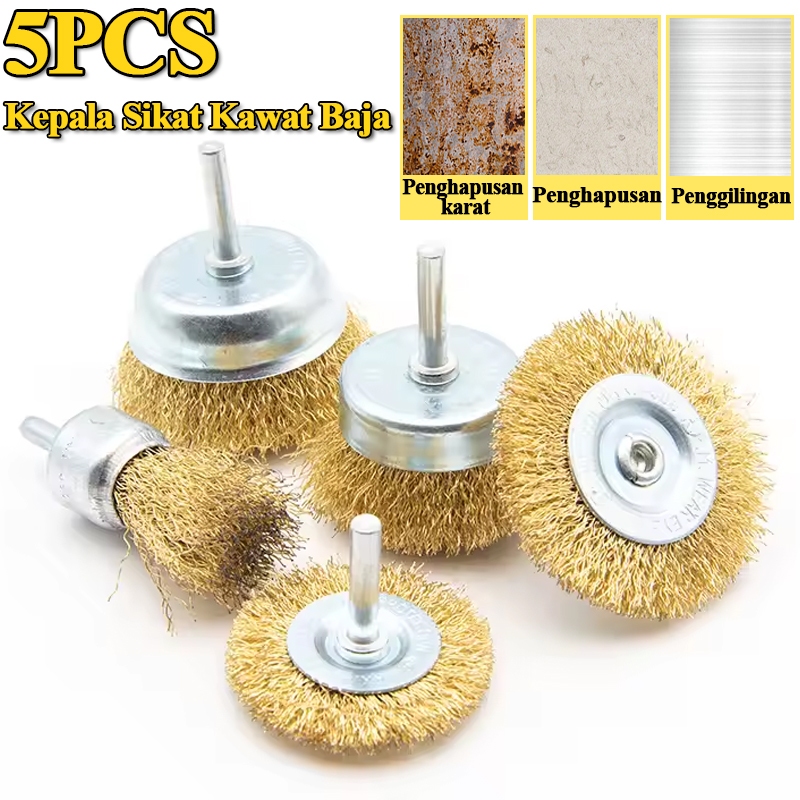 (COD) Mata Bor Sikat Kawat Besi 5 Pcs Wire Brush Bor Mangkok Mata Bor Kawat Bor Sikat Kawat Kuningan