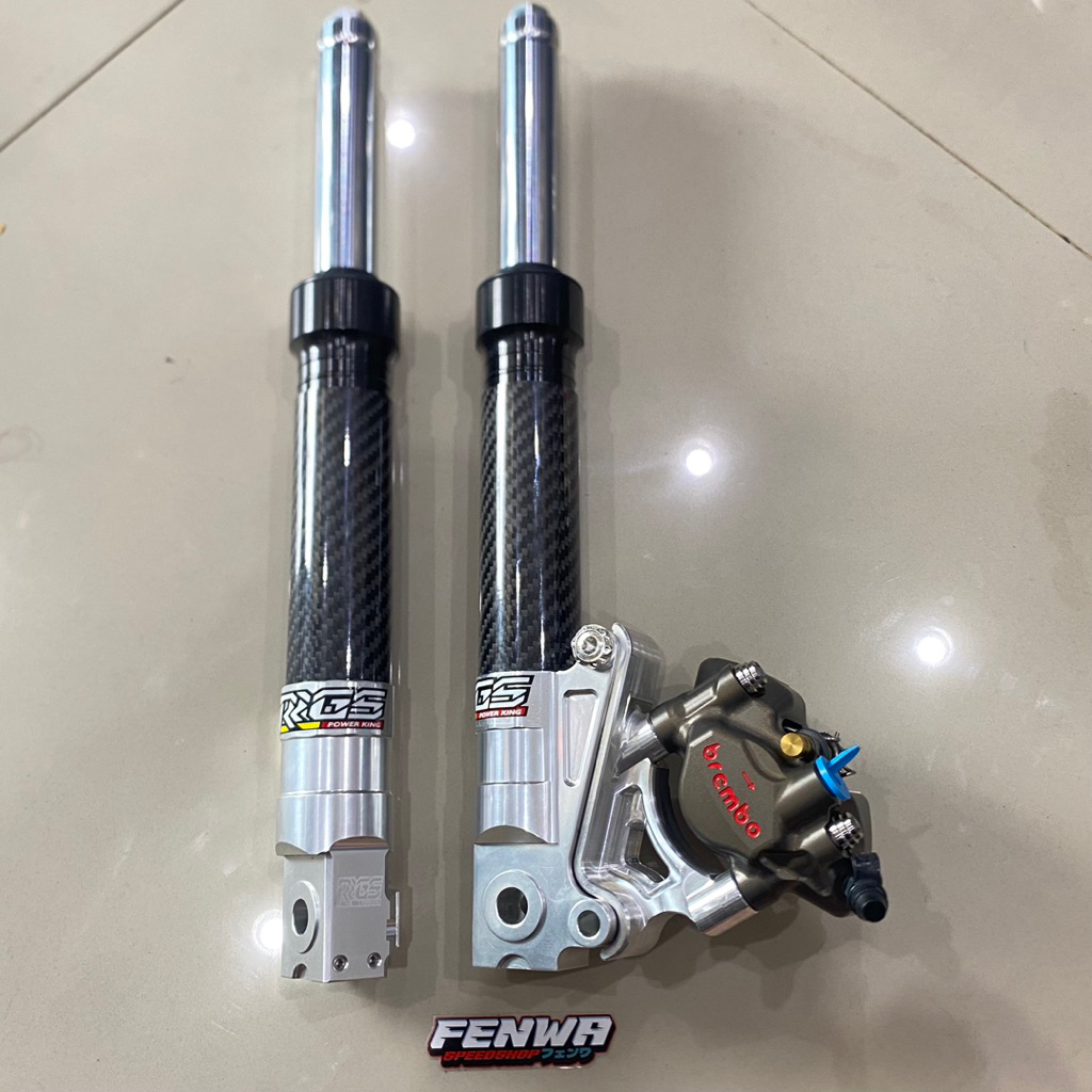 shock depan RRGS carbon original + breket custom + kaliper brcmbo nickel grade premium
