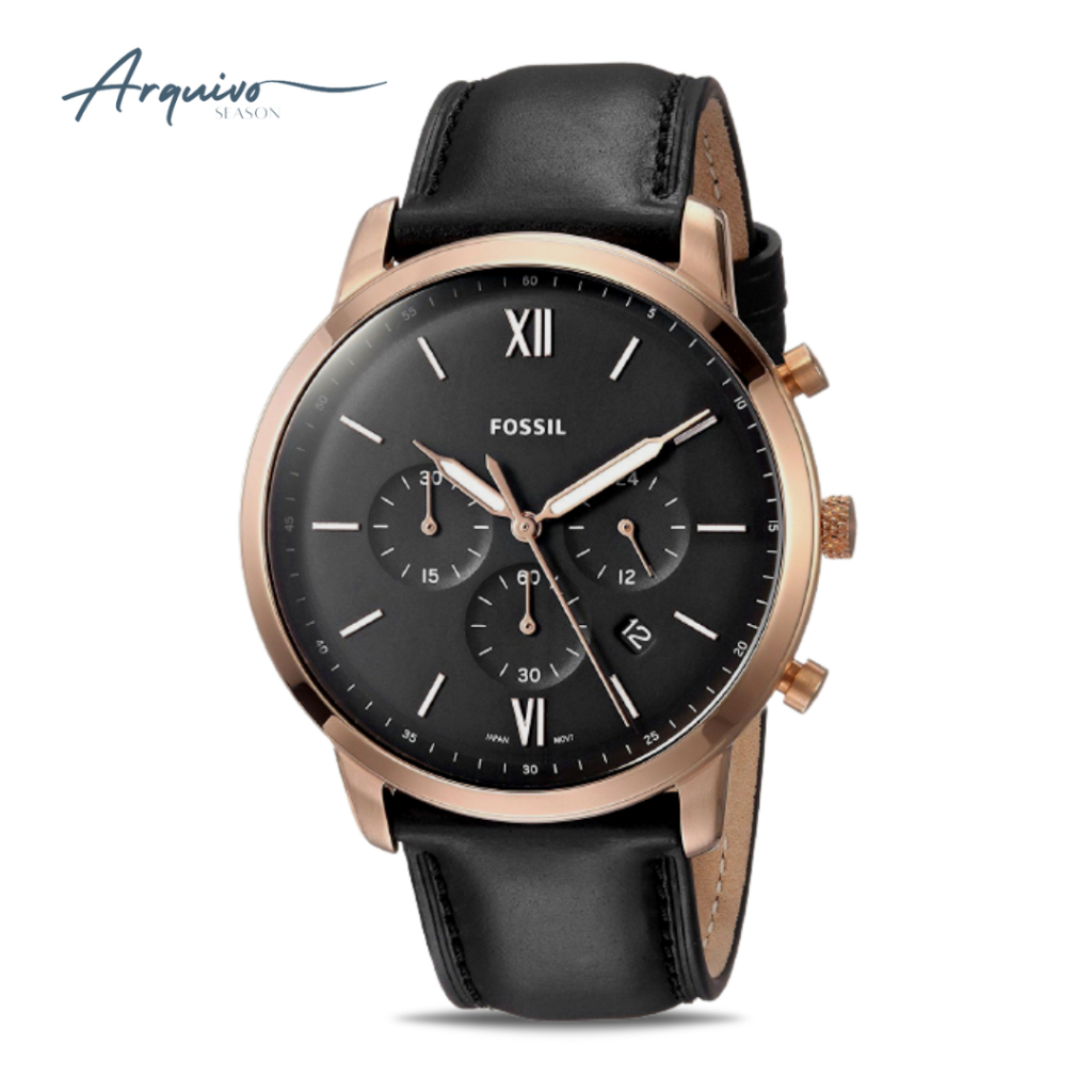 Jam Tangan Pria Fossil Neutra Chronograph Kulit Hitam Casual Original FS5381