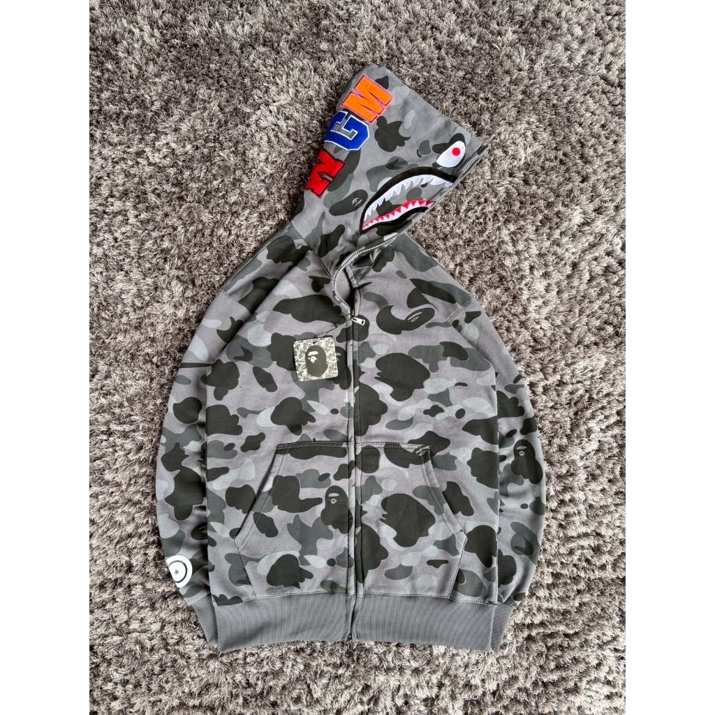 Jaket Hoodie Zipper Bape shark Camo Abu Carcoal Unisex Full Teg