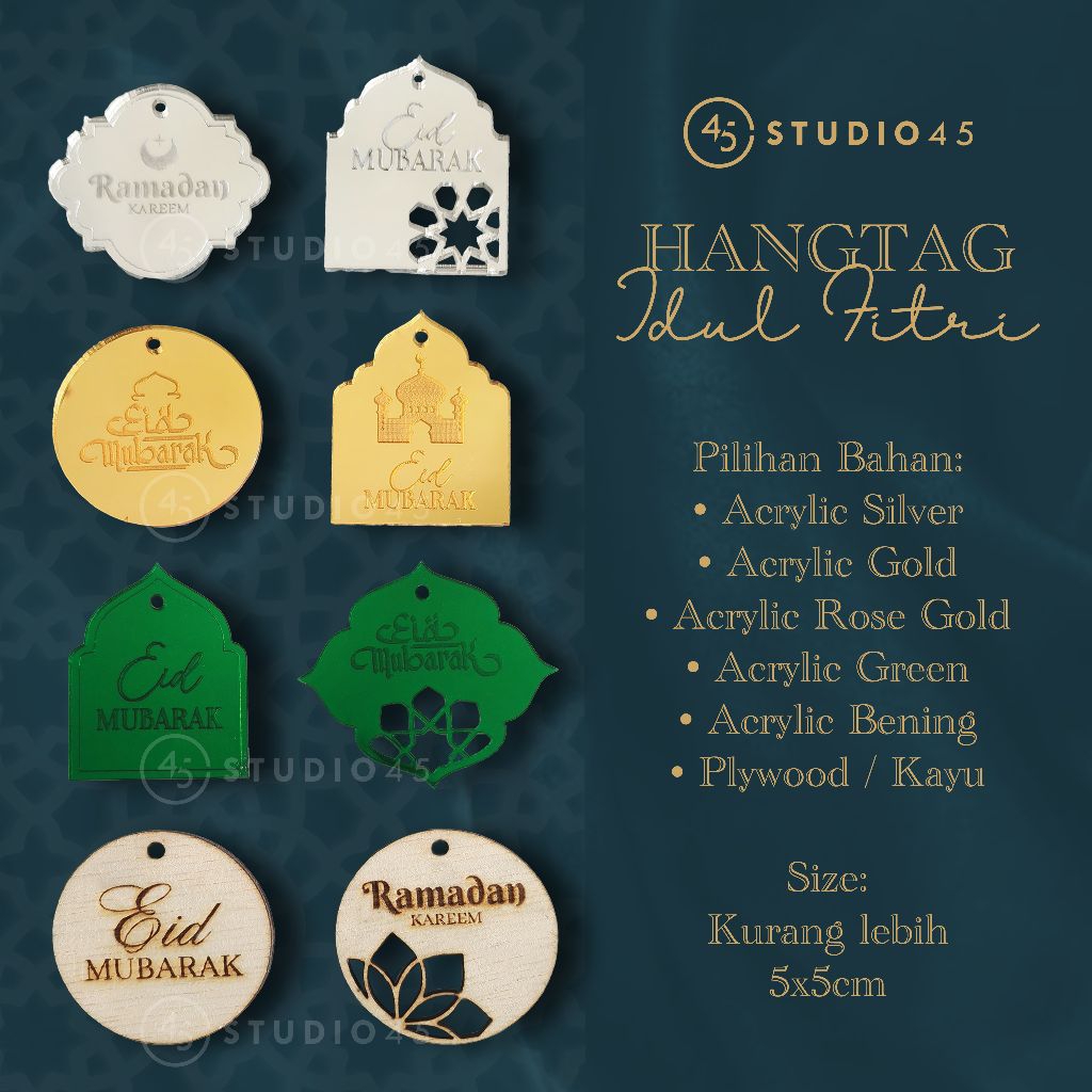 (Min 10pcs Boleh Campur) Hang Tag Unik Kayu untuk Lebaran / Idul Fitri, Eid Mubarak, Tag Akrilik Leb