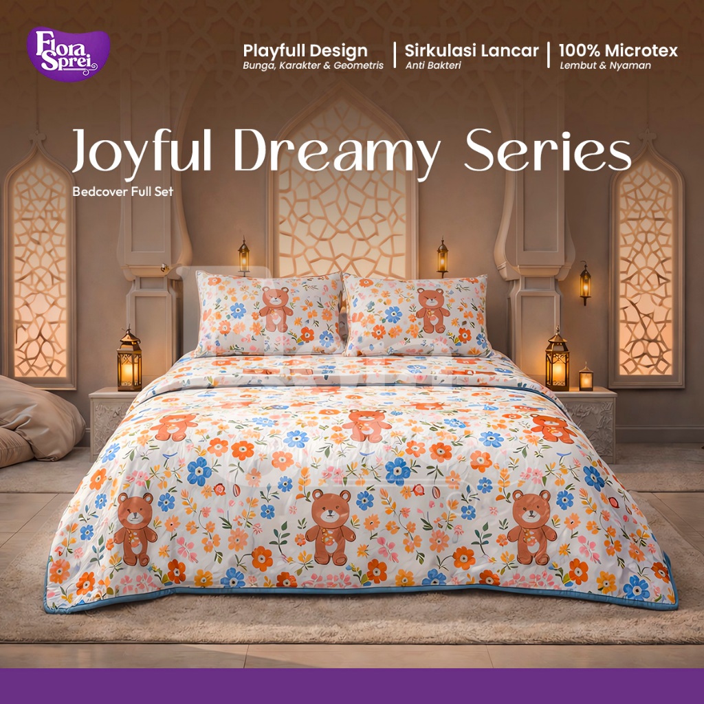 FLORA Bedcover Sprei Set Sarung Bantal dan Guling Joyful Dreamy / Selimut 2 Motif Set Sprei Lengkap 