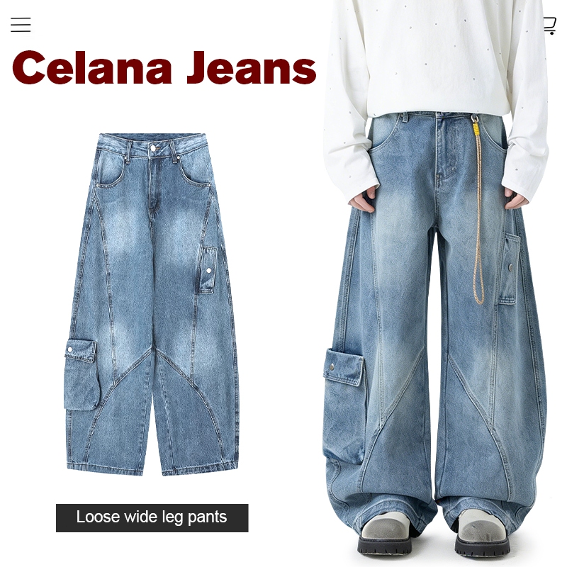 Celana Jeans Pria American Cargo Jeans Pria  Wash - Banyak Kantong,  Jeans Pria Terbaru
