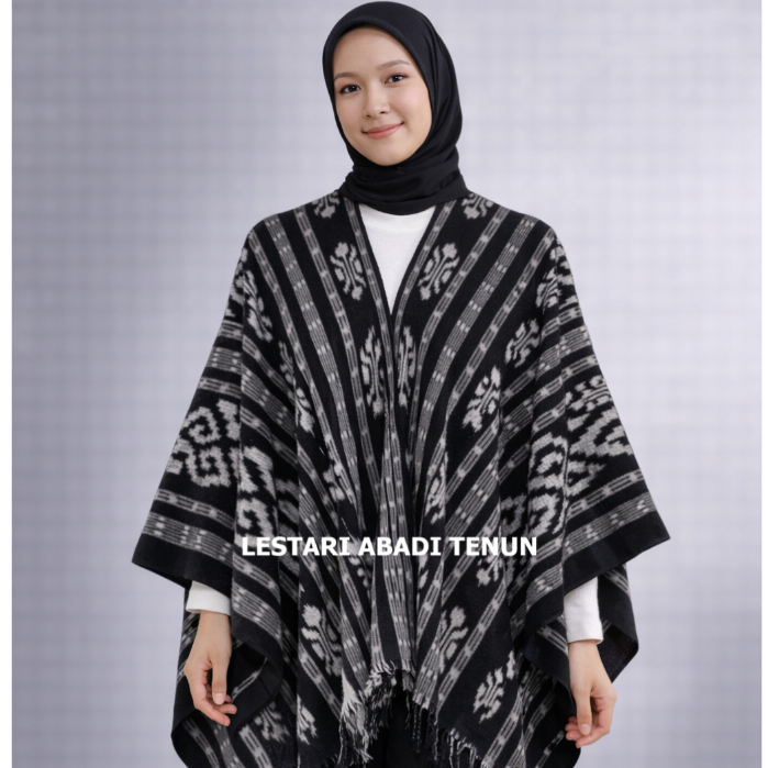 TORAJA HITAM - CARDIGAN PENDEK TENUN WANITA MODEL KELELAWAR, BAJU OUTER TENUN KEKINIAN TERBARU