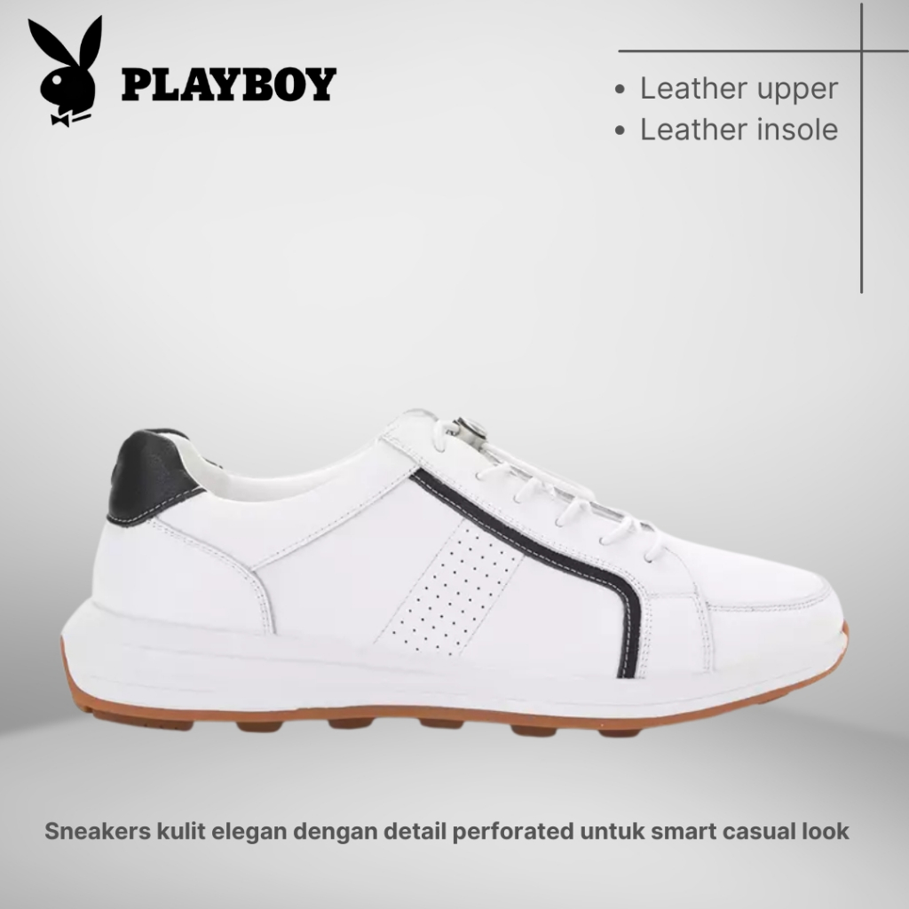 SEPATU PLAYBOY ORIGINAL Sneakers Casual Pria Kulit Asli Putih PL52