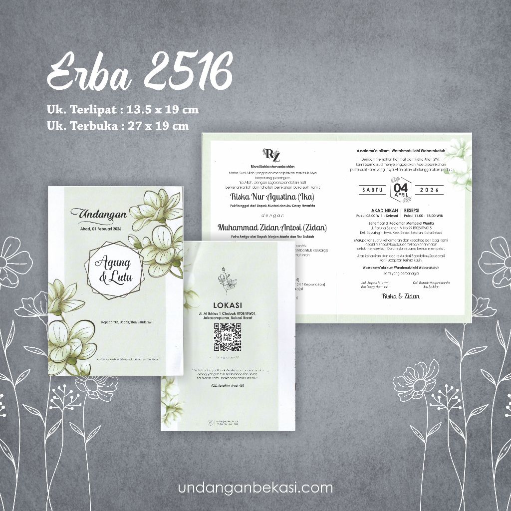 Undangan Pernikahan Lipat 2 Softcover Rustic Hijau Erba 2516