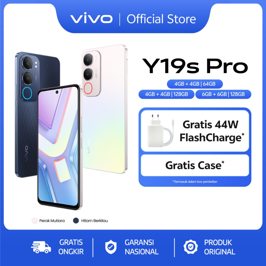 vivo Y19s Pro - 6000mAh + 44W FlashCharge, Tahan Banting Ekstrem, Tahan Hujan IP64, Dual Stereo Spea