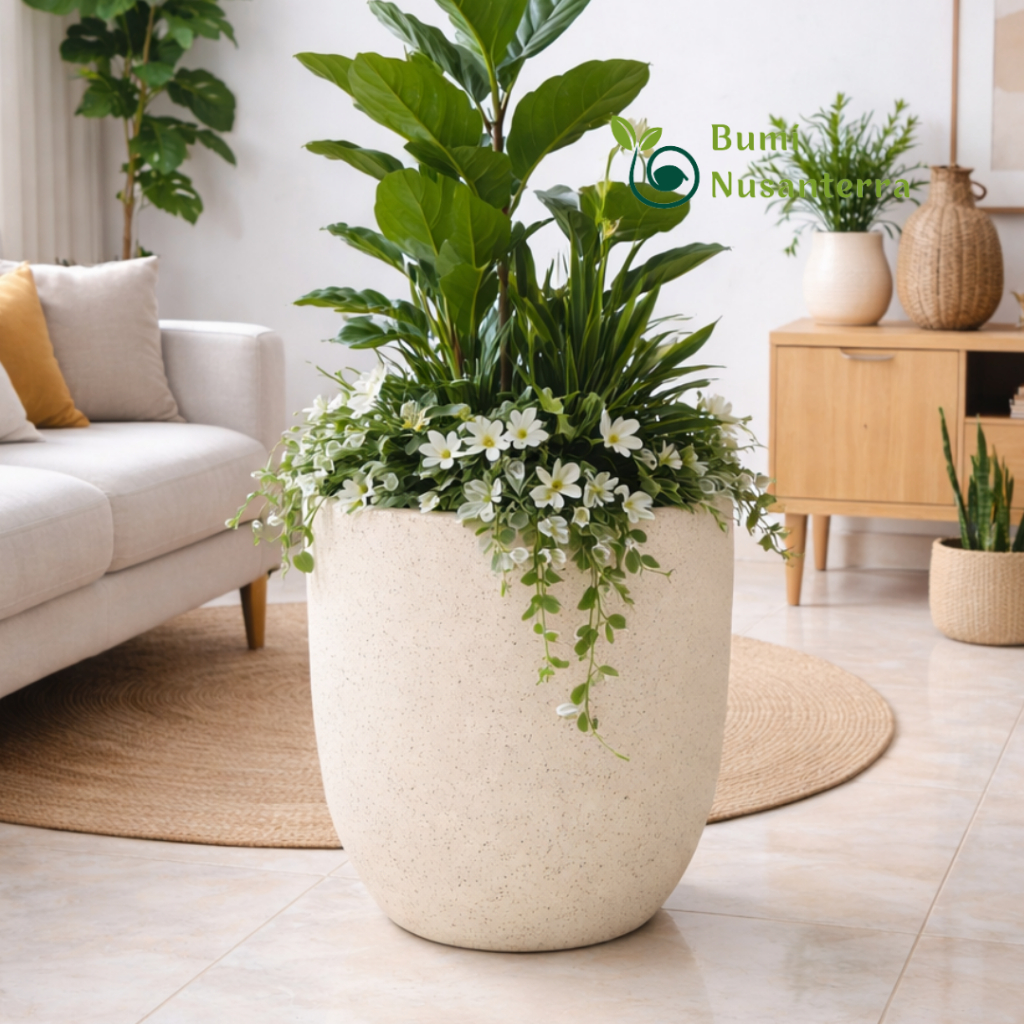 Pot Kapsy Big Size Pottery Cream Series | Pot Gerabah Tanah Liat Ukuran Jumbo Motif Terazzo Krem | P