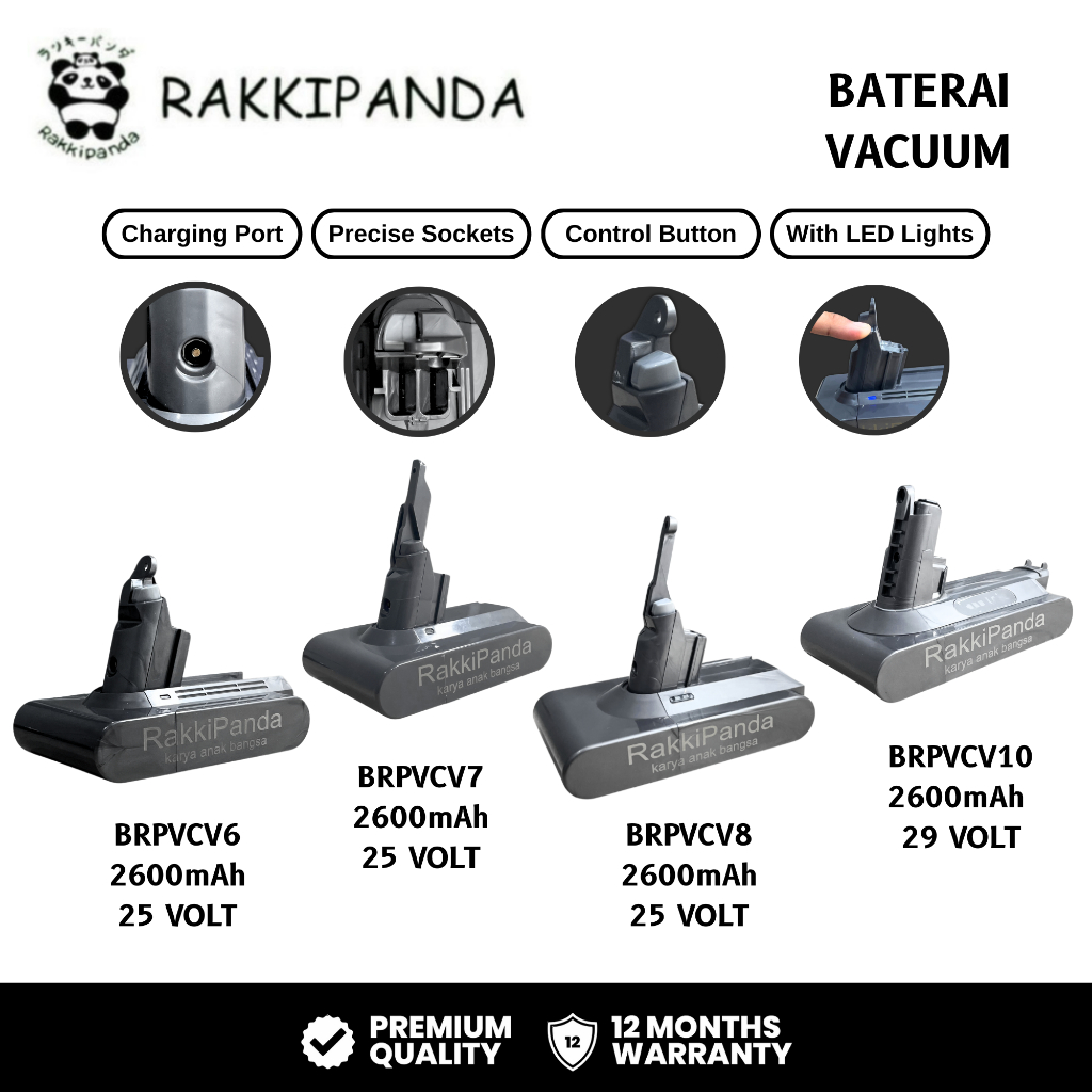 RakkiPanda - Baterai Vacuum Cleaner Dyson V6/DC58 / V7/SV11 / V8/SV10 / V10/SV12