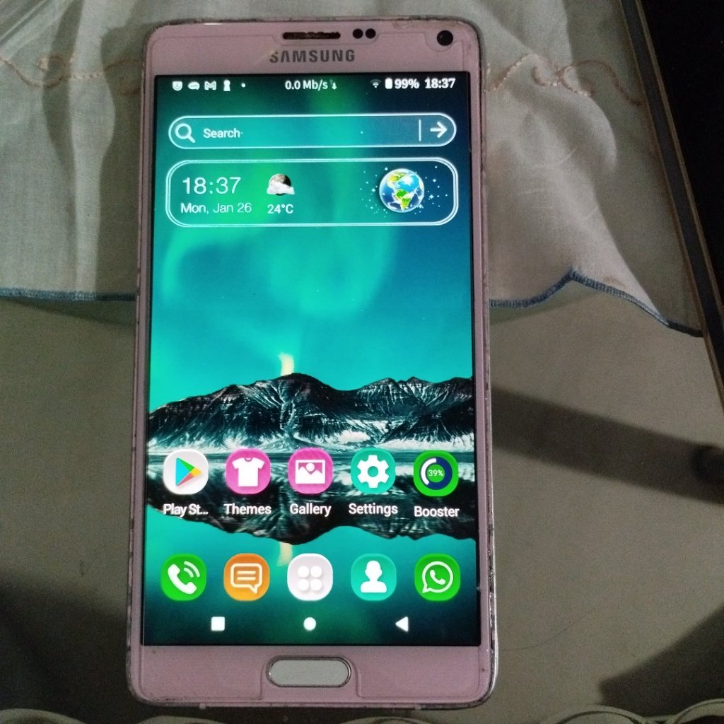 HP Samsung Galaxy Note4, bekas pakai, model N-910U, warna PINK, 3/32 GB, sudah upgrade Android 11.