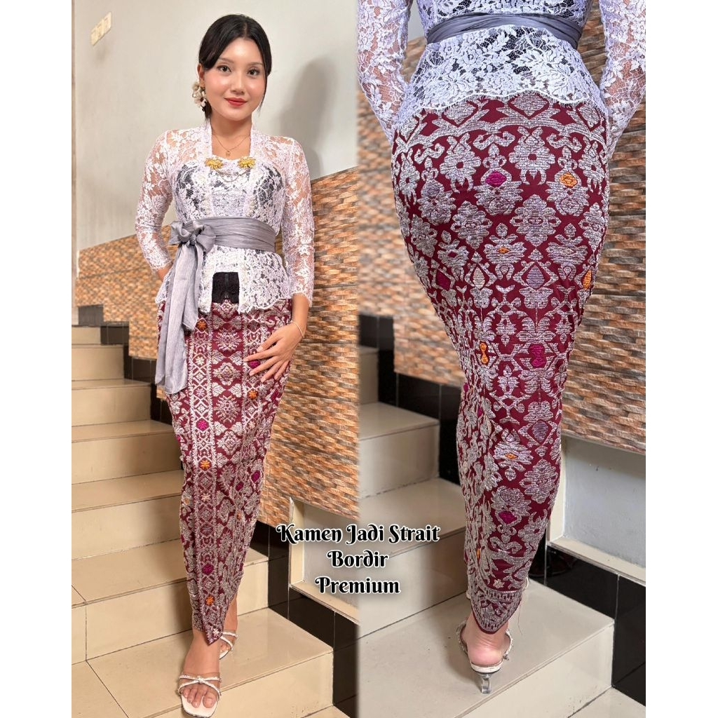 KAMEN JADI BORDIR SONGKET PREMIUM STRECH MAhkota / ROK BORDIR SONGKET BALI// KAMEN JADI BALI