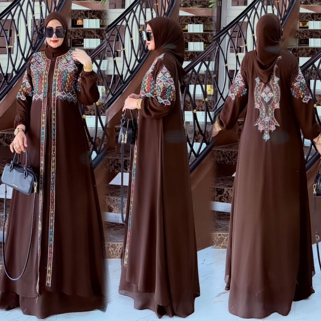 Zifa Fashion || Cod || Safana Dress Set Hijab || Gamis Set Cruty Bordir Aksen Payet Tabur Swarovski 