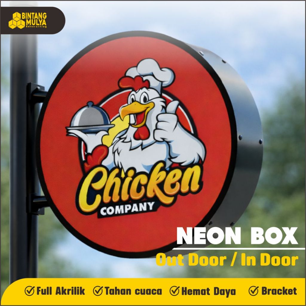 NEON BOX BULAT 2 SISI CUSTOM AKRILIK LED PREMIUM FREE DESAIN  - BINTANG MULYA ADV