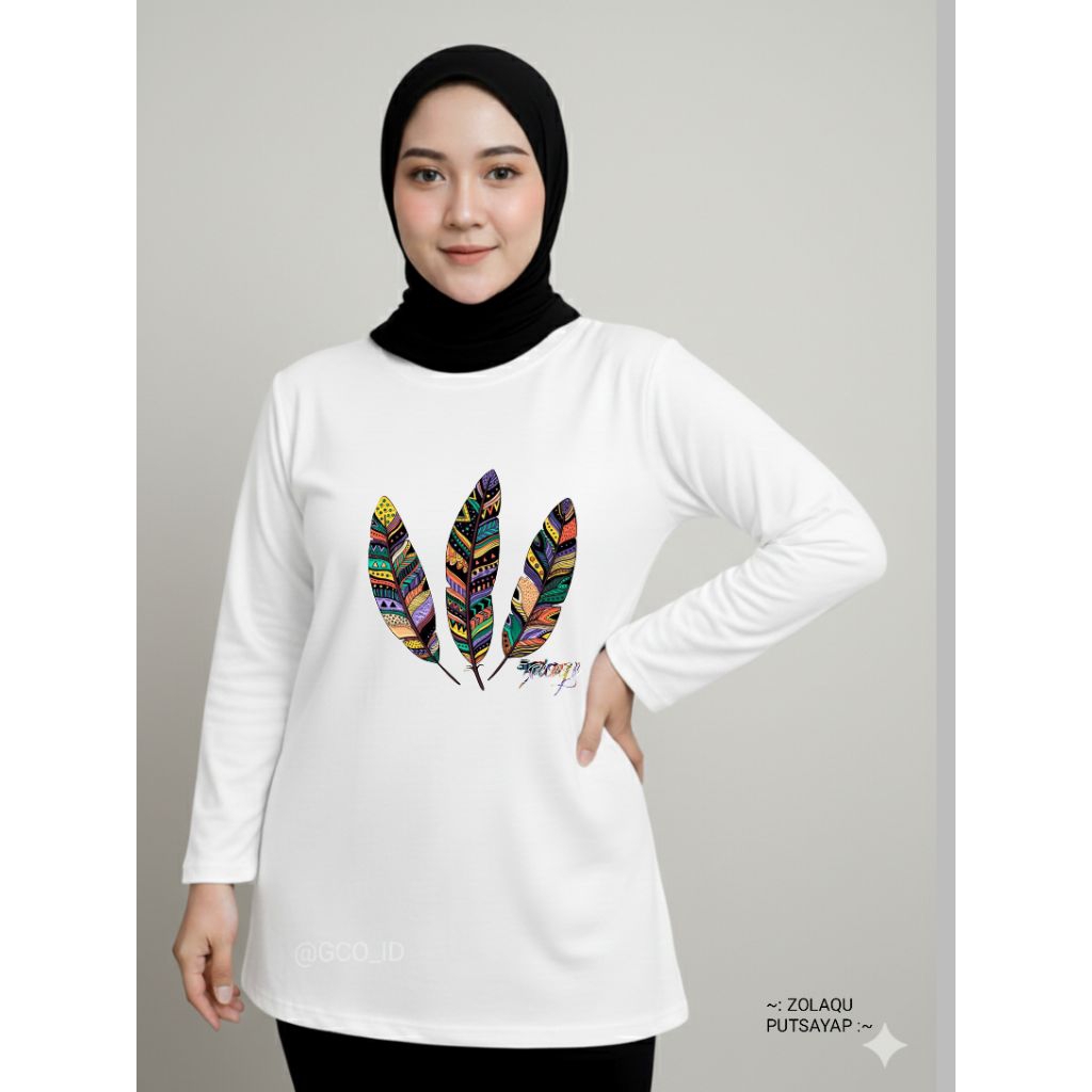 Kaos Harian Aman Daily Wear Zolaqu Original 2026 Nyaman Tebal Adem Lengan Panjang Putih Motif Ekslus