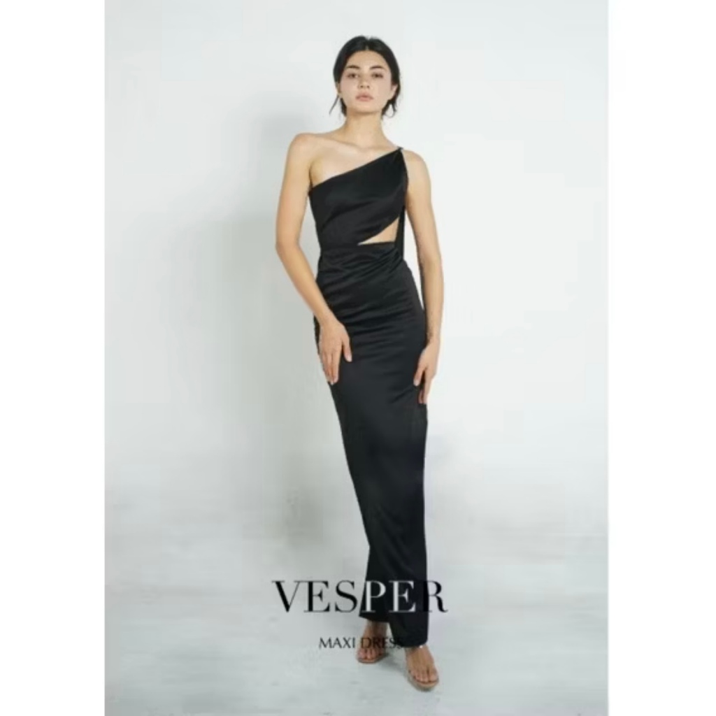 Devyduff Dress Vesper Long Dress Backless Maxi Dress Satin Preloved Black
