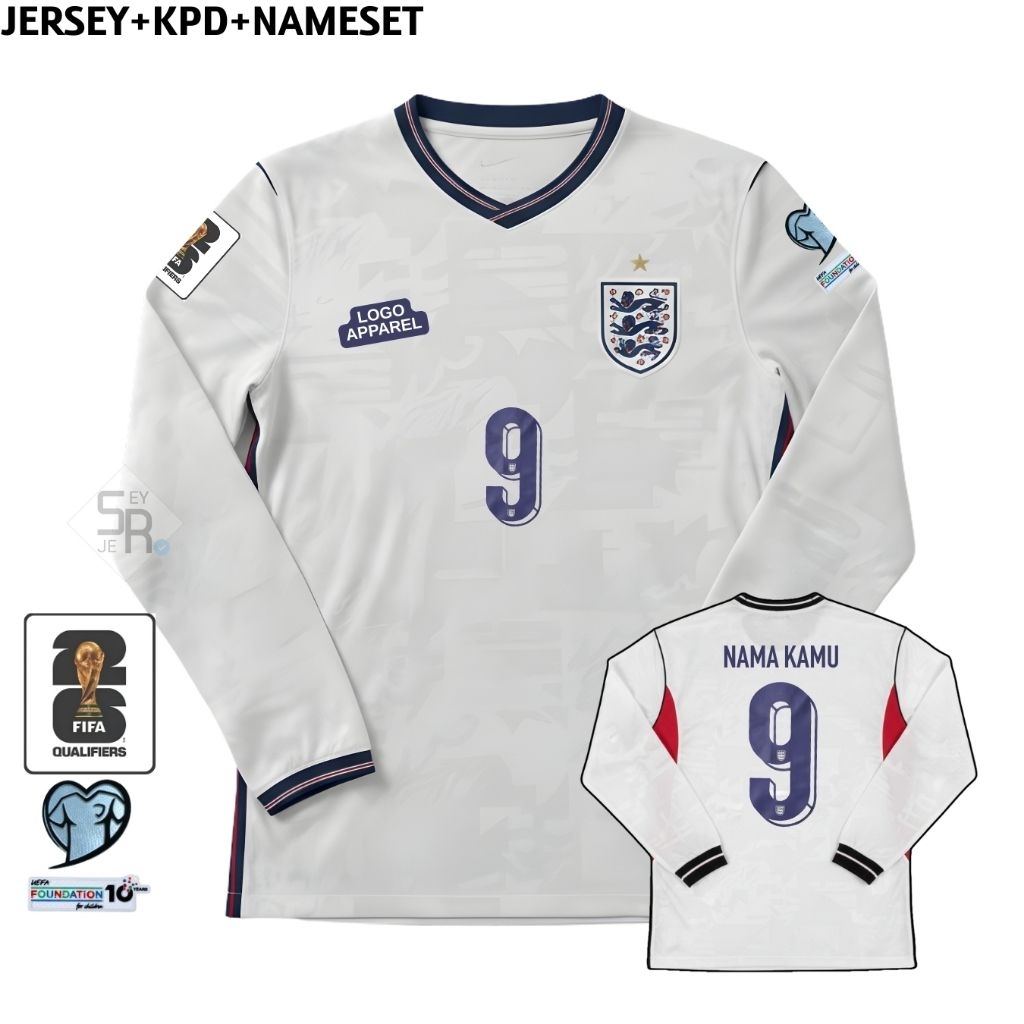 Jersey Inggris Home Longsleeve World Cup 2026 - Jersey Inggris Piala Dunia Grade Original