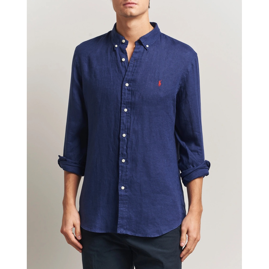 Polo Ralph Lauren Linen Long Sleeve Shirt In Navy