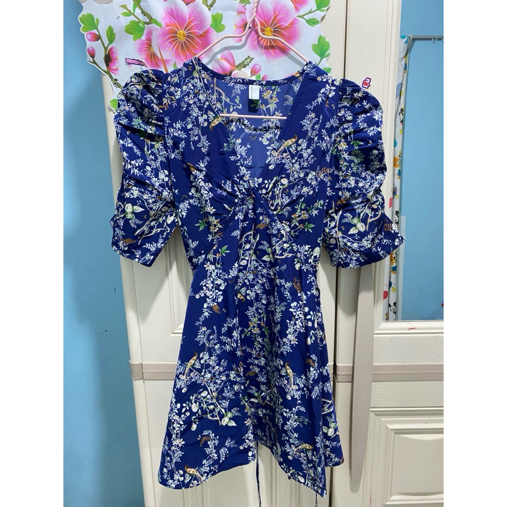 Moi~Mini Dress Bunga Navy