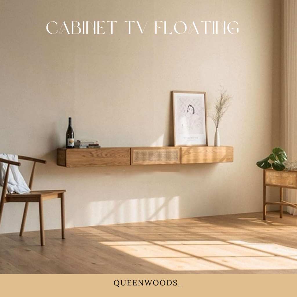 Cabinet TV Meja TV Gantung Rak Floating Minimalis Kayu Jati Asli FREE ONGKIR
