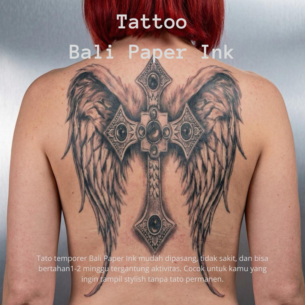 Bali Paper Ink Stiker Tato Temporer Motif Sayap Salib TB008 Tatto temporary tahan 5-7 hari Basic Bal