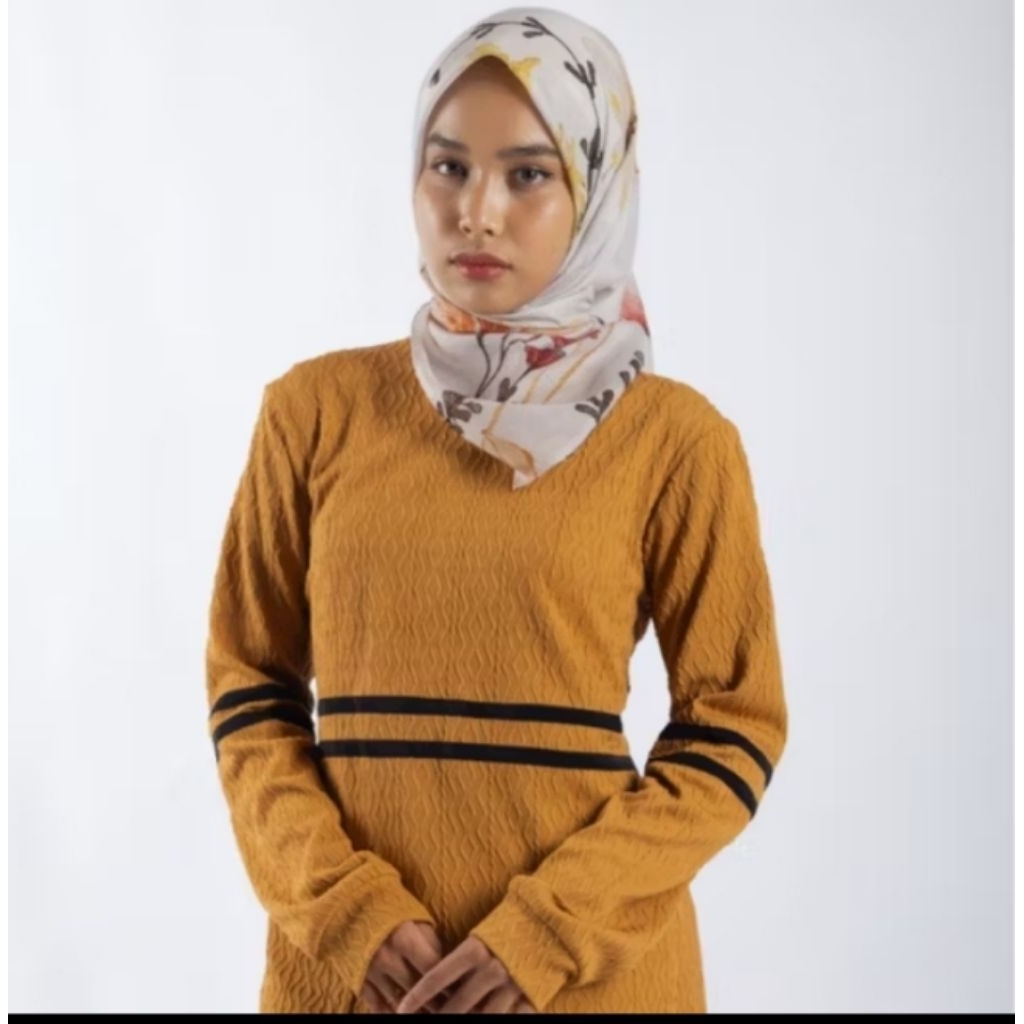 baju atasan kaos model long tunik  wanita kekinian gaya muslimah dengan variasi lis