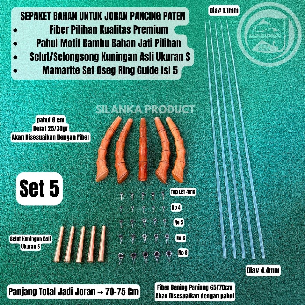 Bahan joran pancing/jerpon paten pahul selut kuningan asli,pahul motif bambu kayu Jati PREMIUM fiber