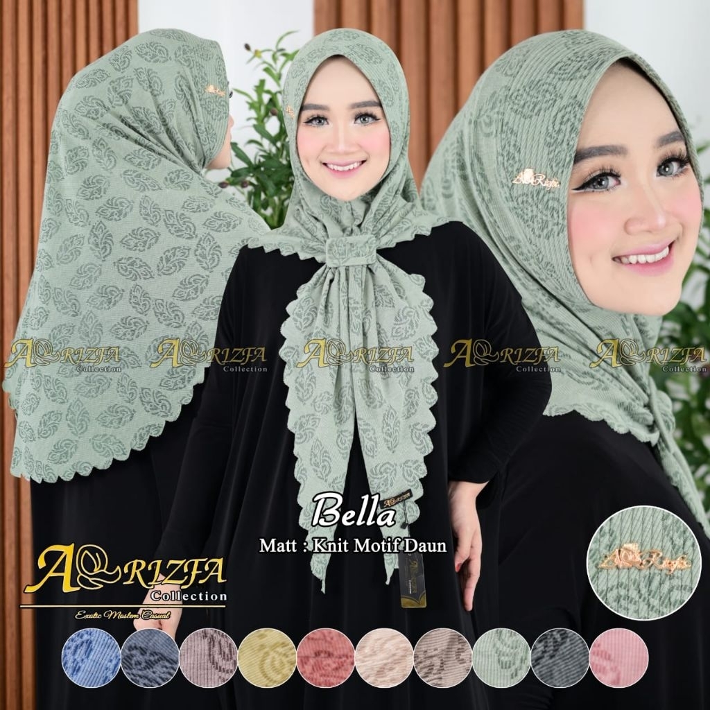 [AR-RIZFA] BELLA•hijab segitiga instan pet sabit•hijab knit motif daun•jilbab segitiga motif•kerudun